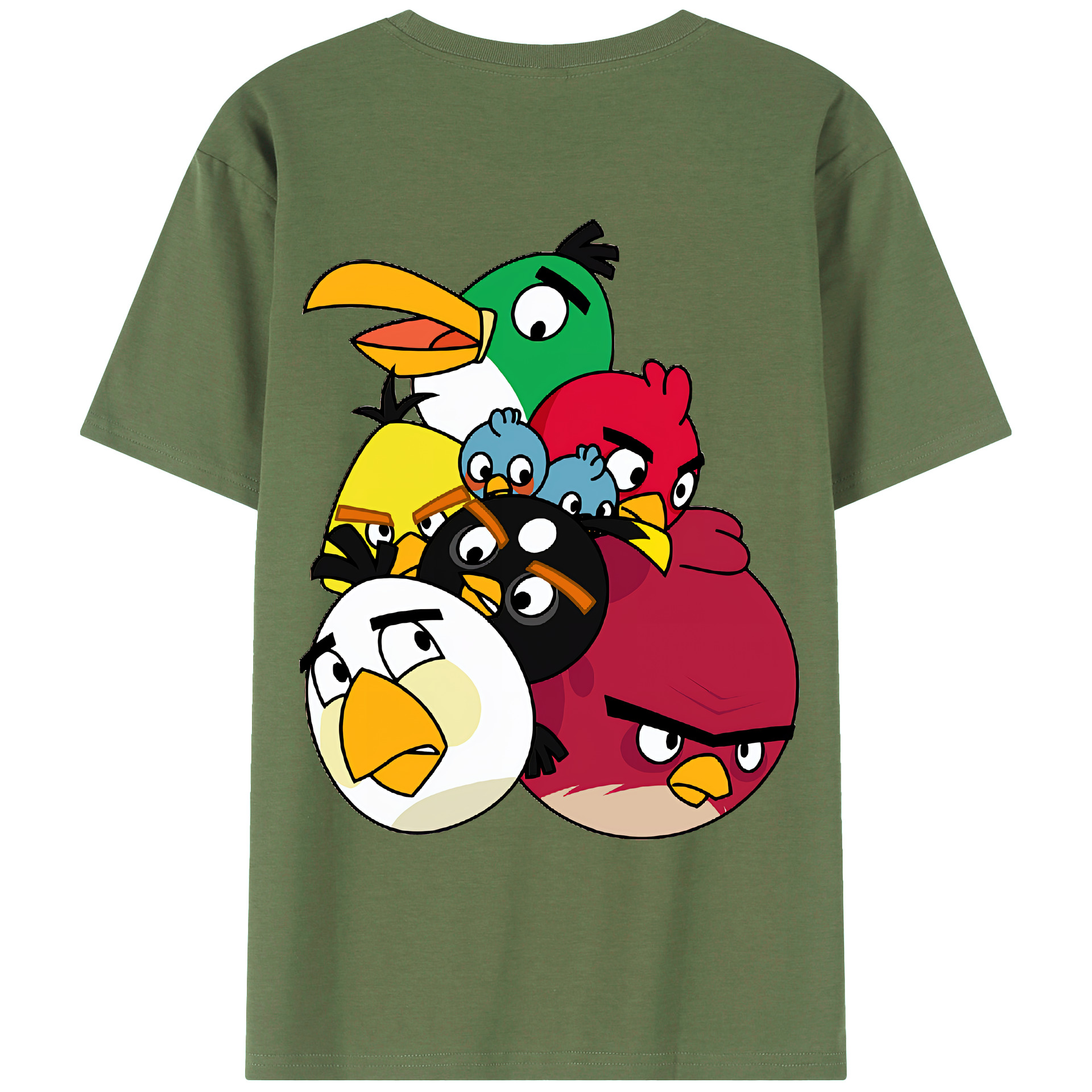 （画像用） Angry Birds アングリーバード 綿100％ メンズ半袖Tシャツ（バックプリント） 通気性